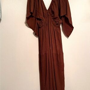 Chic Long Sleeve Brown Maxi Dress